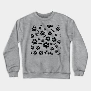 Black Puppy Paw Prints and Bones On White Pattern Crewneck Sweatshirt